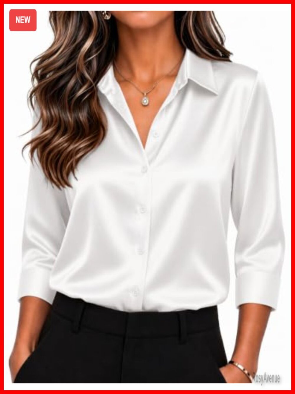 Womens Satin Button Down Blouse 3/4 Sleeve Dressy Work Top